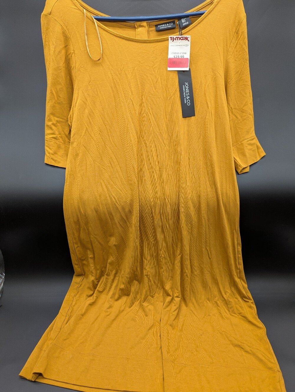 TJ Max Mustard midi dress with ruffled  bottom, size large. New with tags!